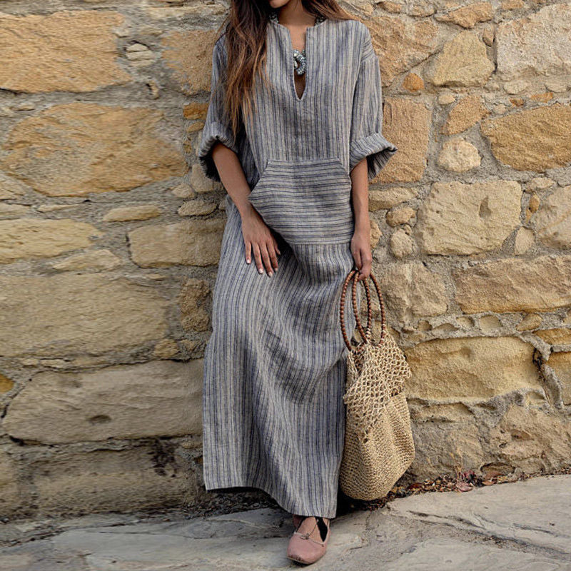 Levoire | Robe Maxi Rayée Vintage Bleu