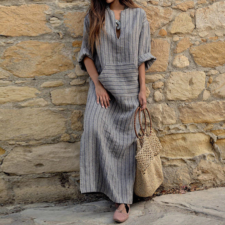 Levoire | Robe Maxi Rayée Vintage Bleu