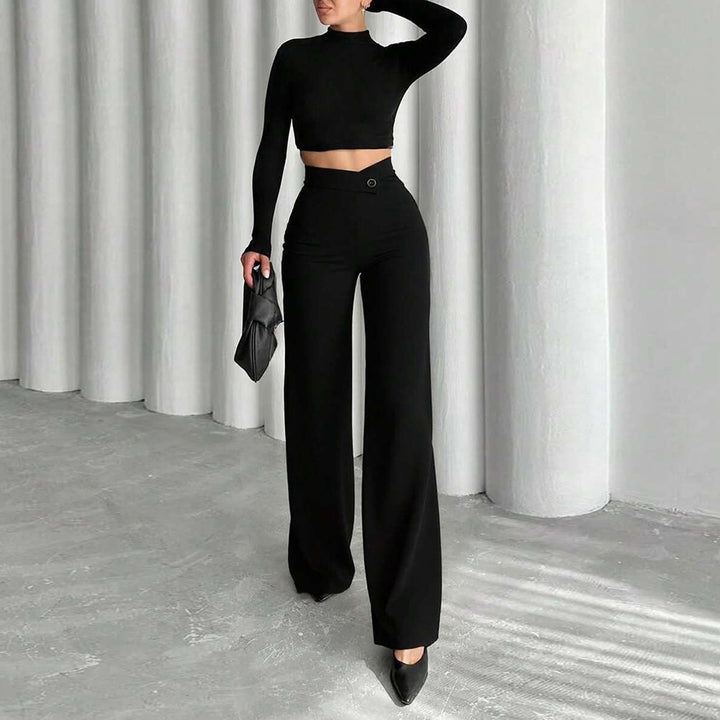 Pantalon large taille haute pour femmes avec ceinture élégante et plis de bon goût Levoire