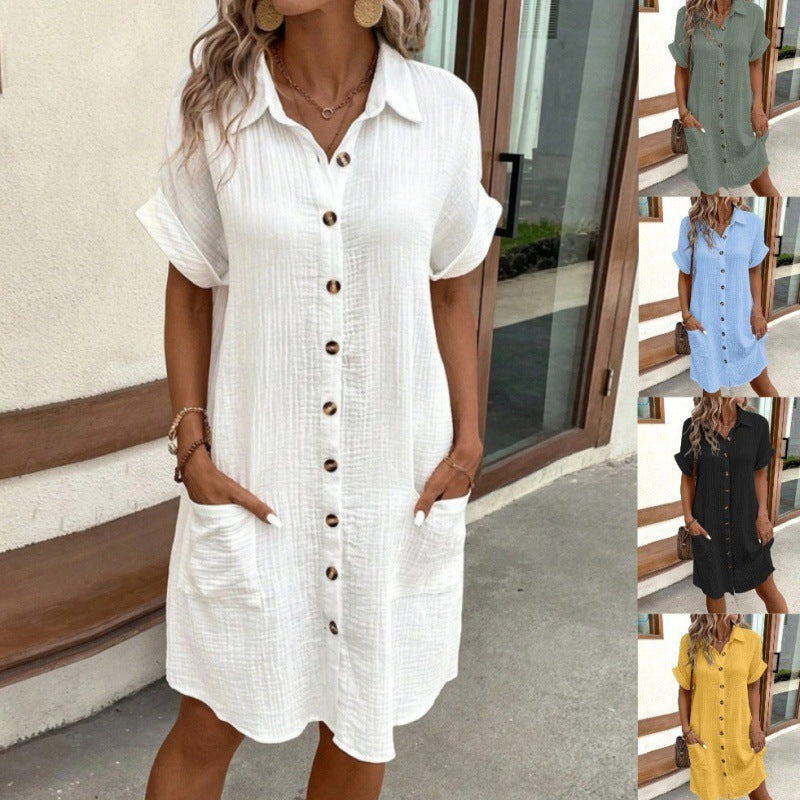 Levoire | Robe en lin à encolure en V avec boutons en coton