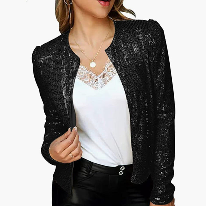 Levoire | Trendik couleur estompée Paillette Veste courte de loisirs Rayures noires