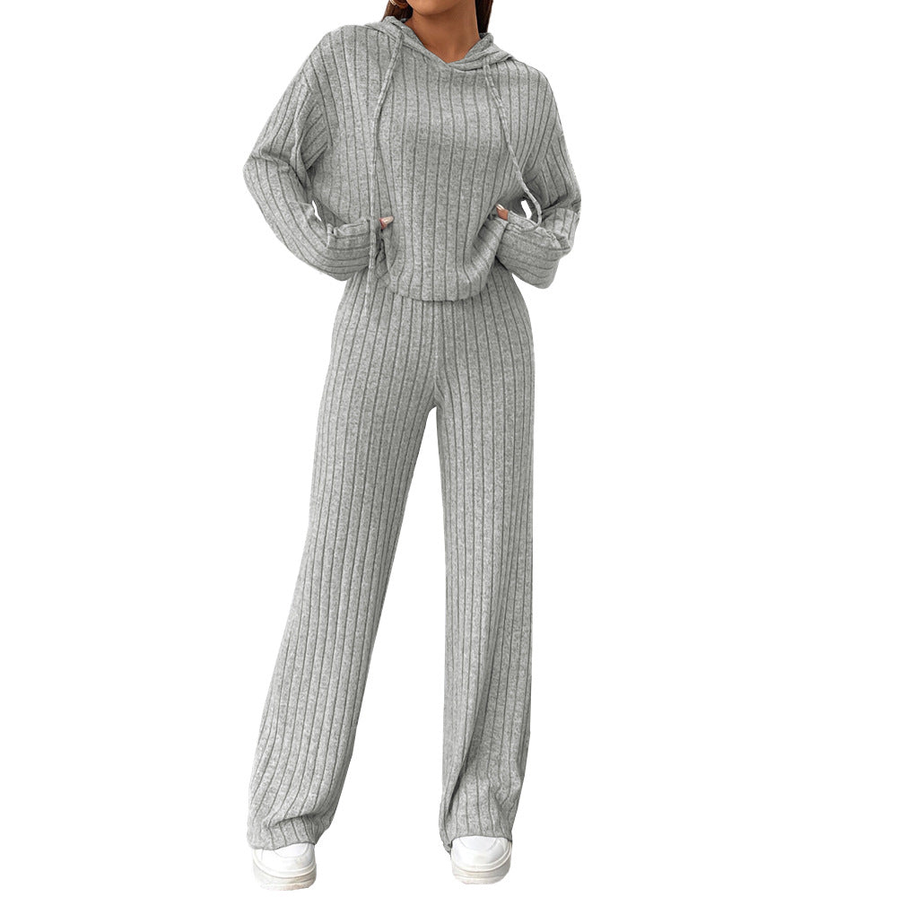 Ensemble tricot décontracté pour femmes avec hoodie casual et jambes larges Levoire
