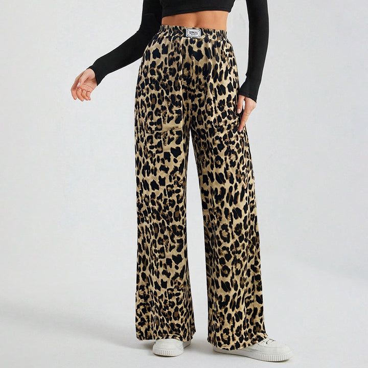 Pantalons palazzo larges pour femmes avec imprimé animal et ceinture élastique confortable Levoire