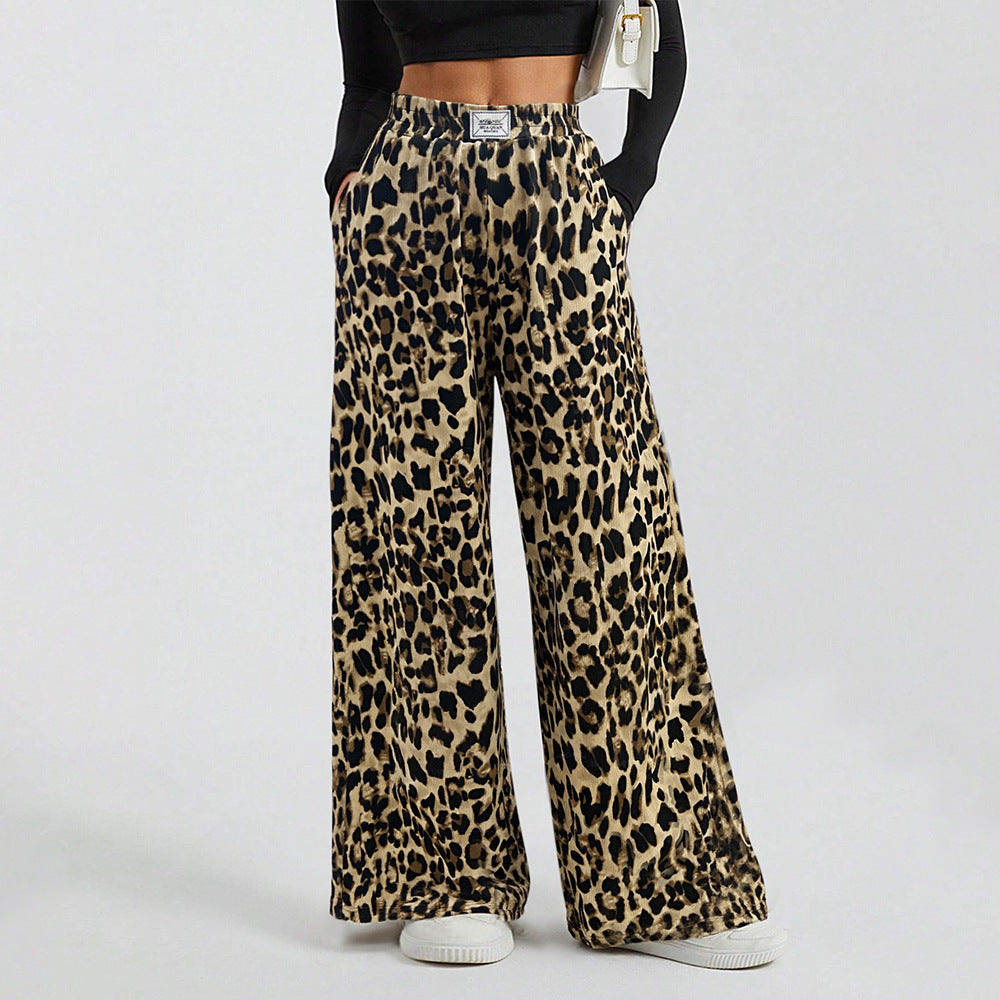 Pantalons palazzo larges pour femmes avec imprimé animal et ceinture élastique confortable Levoire