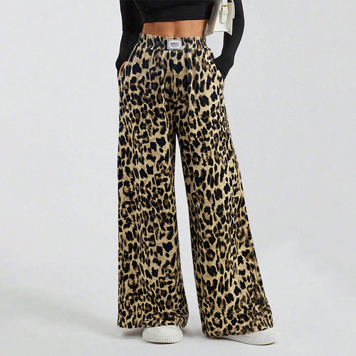 Pantalons palazzo larges pour femmes avec imprimé animal et ceinture élastique confortable Levoire