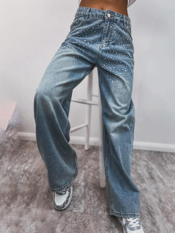 Jeans élégants taille haute pour femmes avec des détails scintillants Levoire