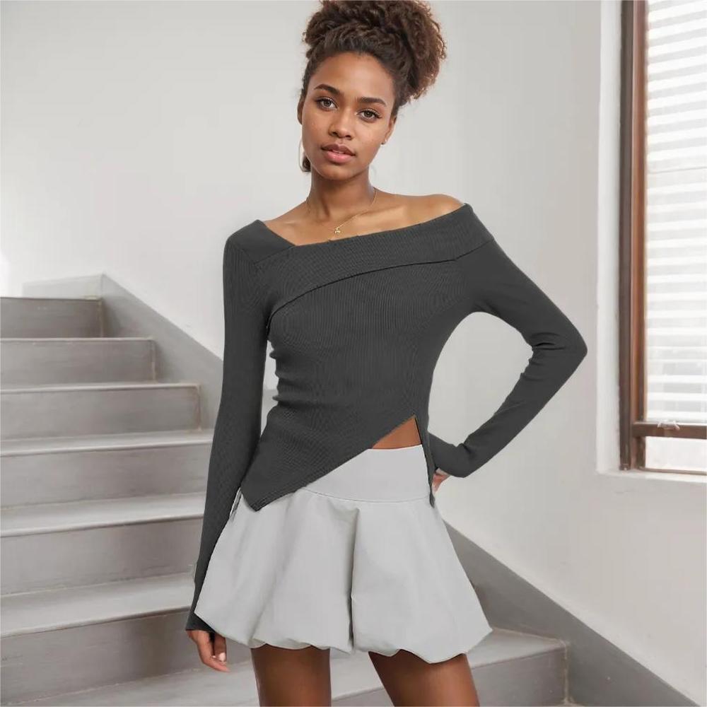 Chemise asymétrique à manches longues pour femmes avec un élégant design enveloppant Levoire