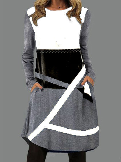 Levoire | Rennokas Print Col Rond Manches Longues Robe Poche Blanc