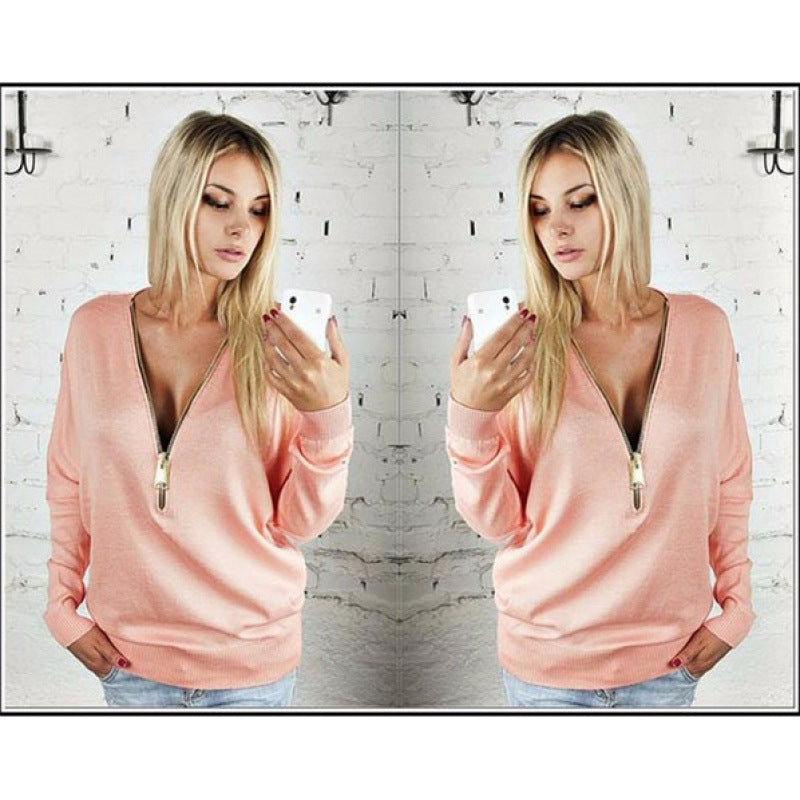 Sweat-shirt femme avec fermeture éclair et décolleté en V généreux Levoire