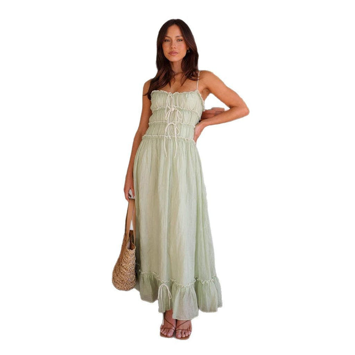 Robe maxi aérienne pour femmes avec détails volants et liens ajustables Levoire
