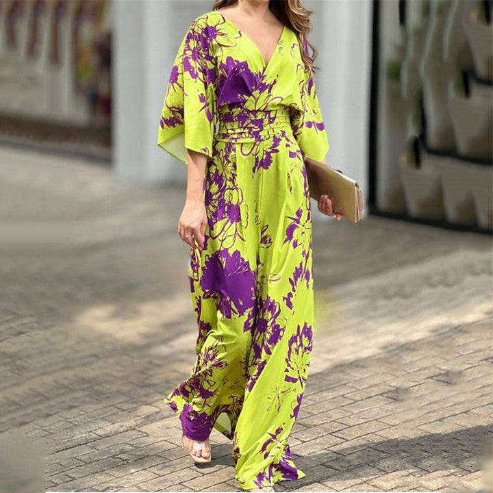 Femmes Combinaison Élégante en Design Floral avec Jambe Large Levoire