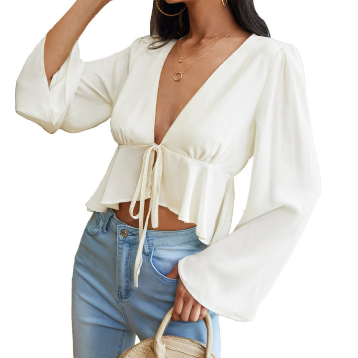 Blouse élégante pour femme avec un profond décolleté en V et détails à nouer Levoire