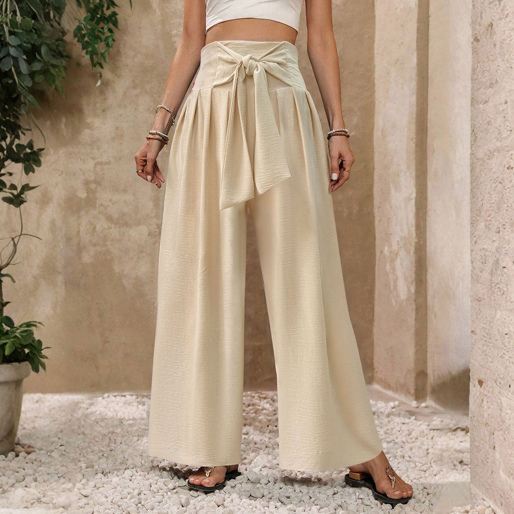 Pantalons palazzo pour femmes avec taille haute et détails de nouage