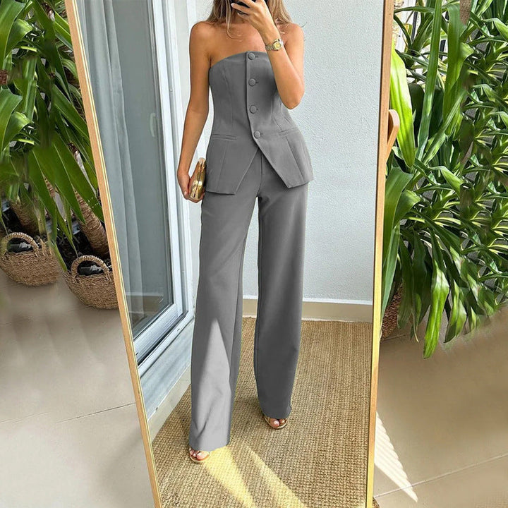 Levoire | Haut Sexy À La Mode Avec Boutons Et Ensemble Pantalon Gris