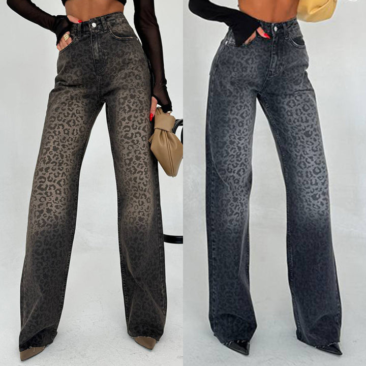 Jeans large taille haute imprimé léopard pour femmes Levoire