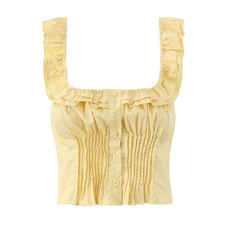 Levoire | Boîte de fronces Gilet de fronces sans manches Jupe T-shirt jaune