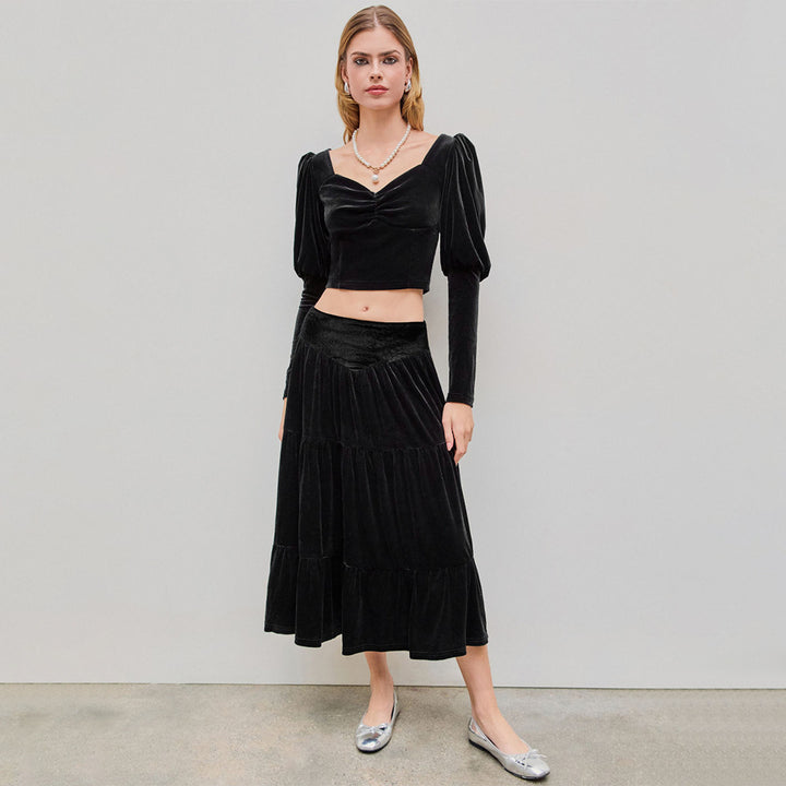 Ensemble élégant pour femmes composé d'une chemise à volants et d'une jupe maxi fluide Levoire