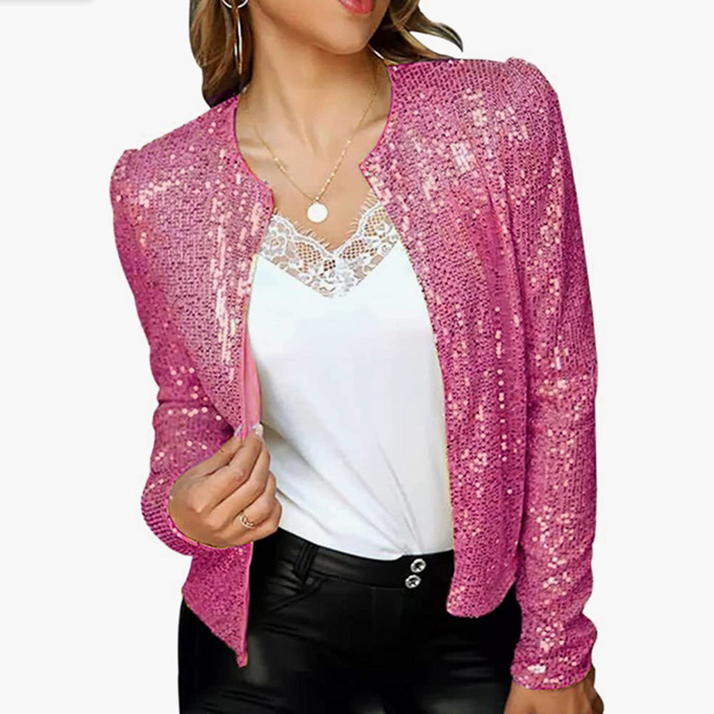 Levoire | Trendik couleur estompée Paillette Veste courte de loisirs Magenta