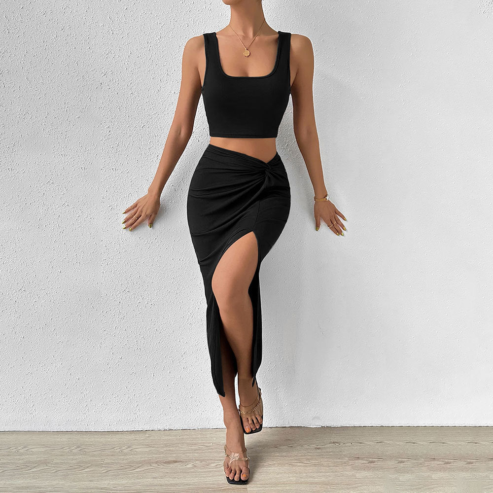 Robe portefeuille pour femmes avec fente asymétrique et détail de nœud chic Levoire