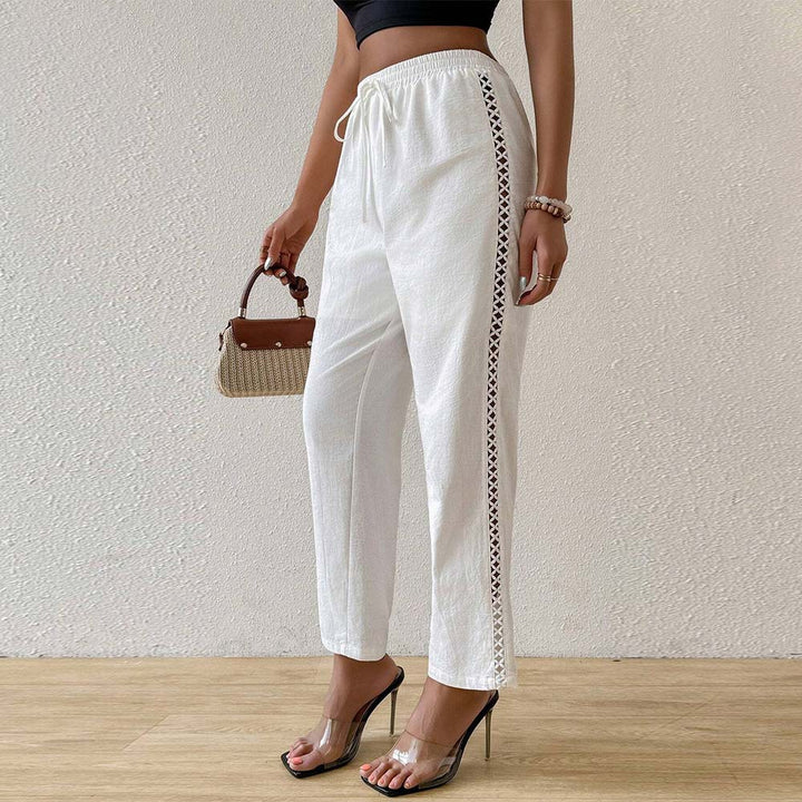 Pantalon large en coton pour femmes avec détails de volants sur le côté Levoire