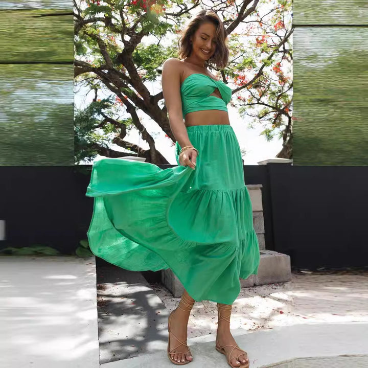 Ensemble Femme Deux Pièces composé d'un Top Court et d'une Jupe Maxi avec Silhouette Aérée Levoire