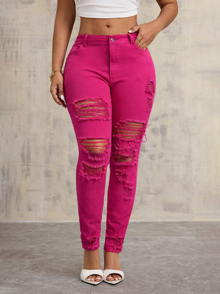 Jean Skinny Casual Femme avec Détails Effilés et Taille Haute Levoire