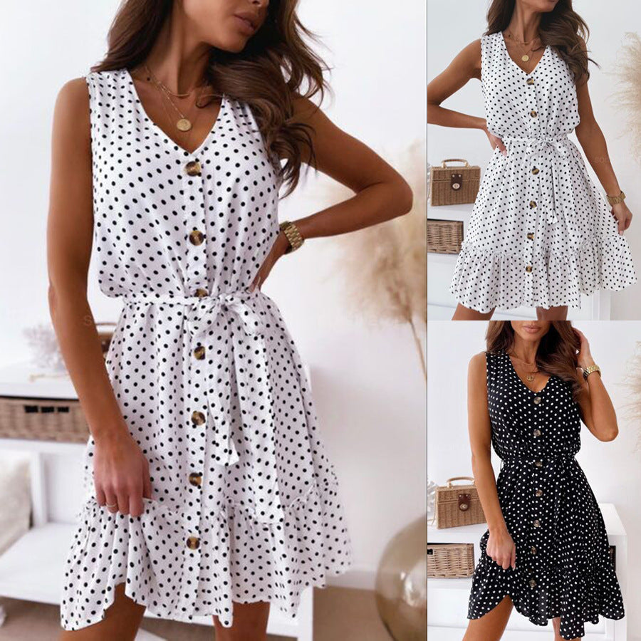 Robe d'été pour femmes, longueur genou, avec fermeture à boutons et ceinture de taille Levoire