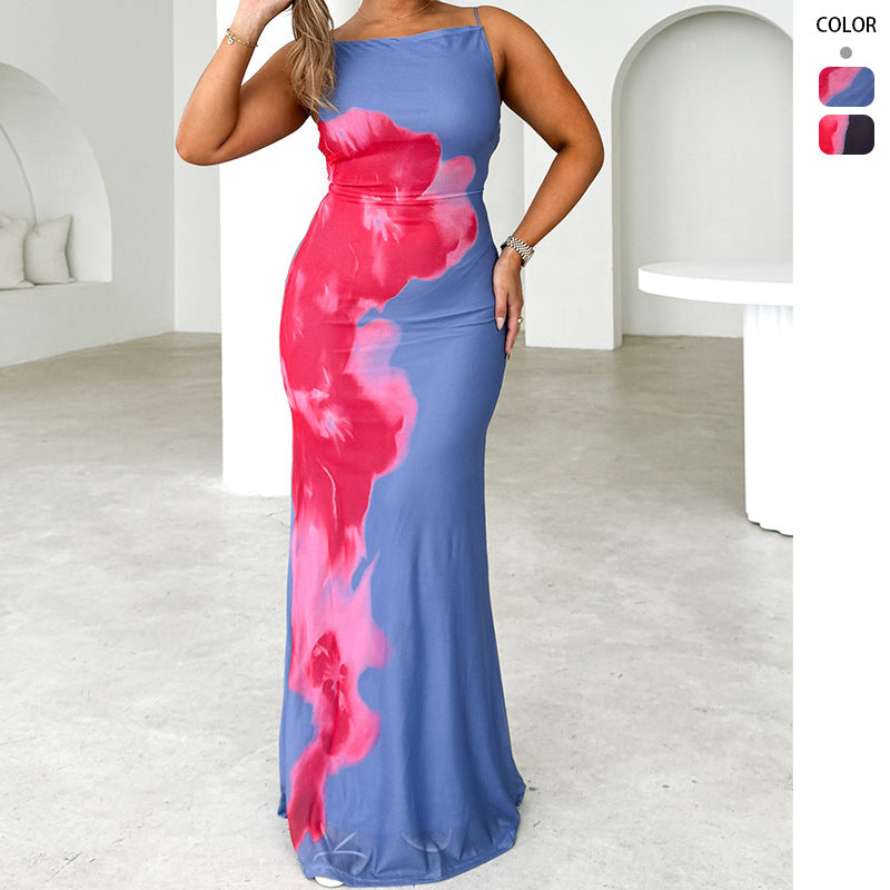 Robe Maxi Élegante pour Femmes avec Imprimé Floral et Fines Bretelles Levoire