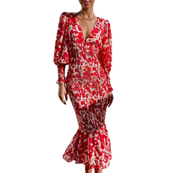 Robes Bodycon pour femmes avec ourlet volanté et motif floral glamour Levoire