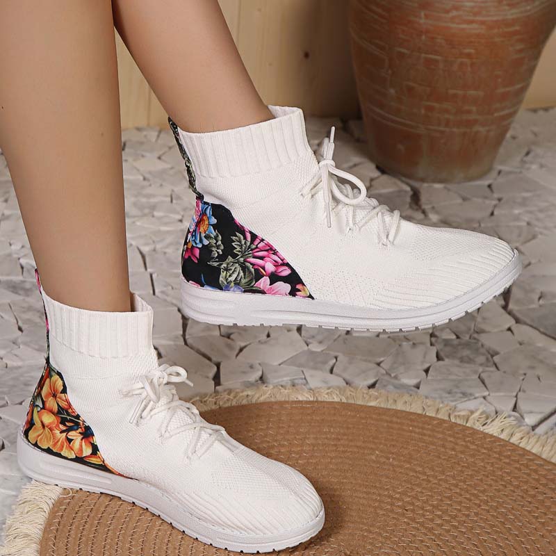 Levoire | Baskets Mixtes Confortables Mi-Longues Avec Détail En Fleurs Sur Le Talon Pour Femmes
