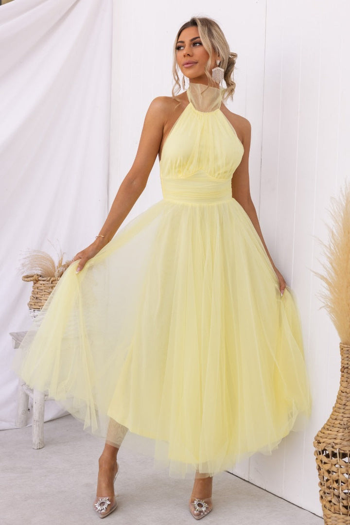 Levoire | Robe Élégante De Printemps Été Jaune