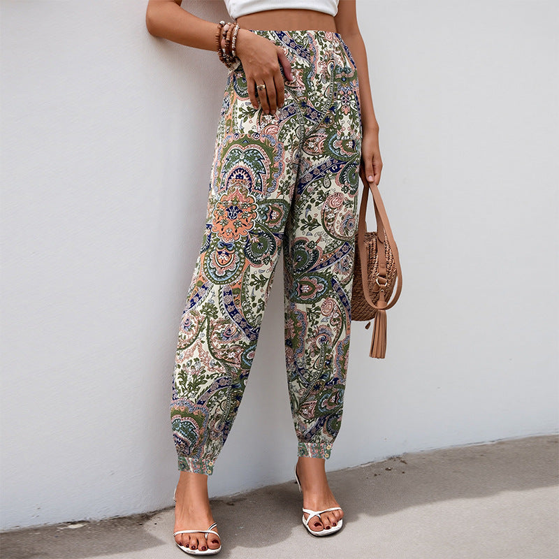 Pantalon palazzo pour femmes avec motif floral et taille élastique Levoire