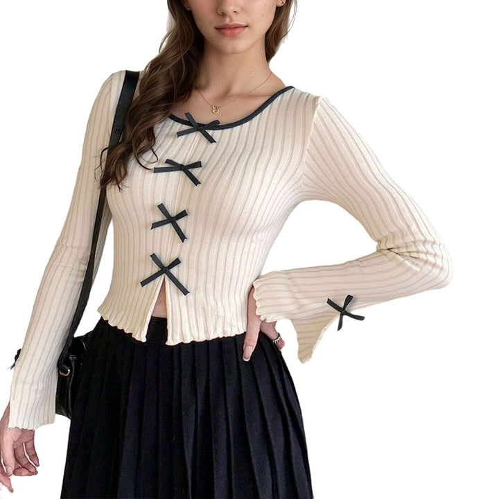 Chemise à manches longues pour femmes avec détails de nœud décoratif Levoire