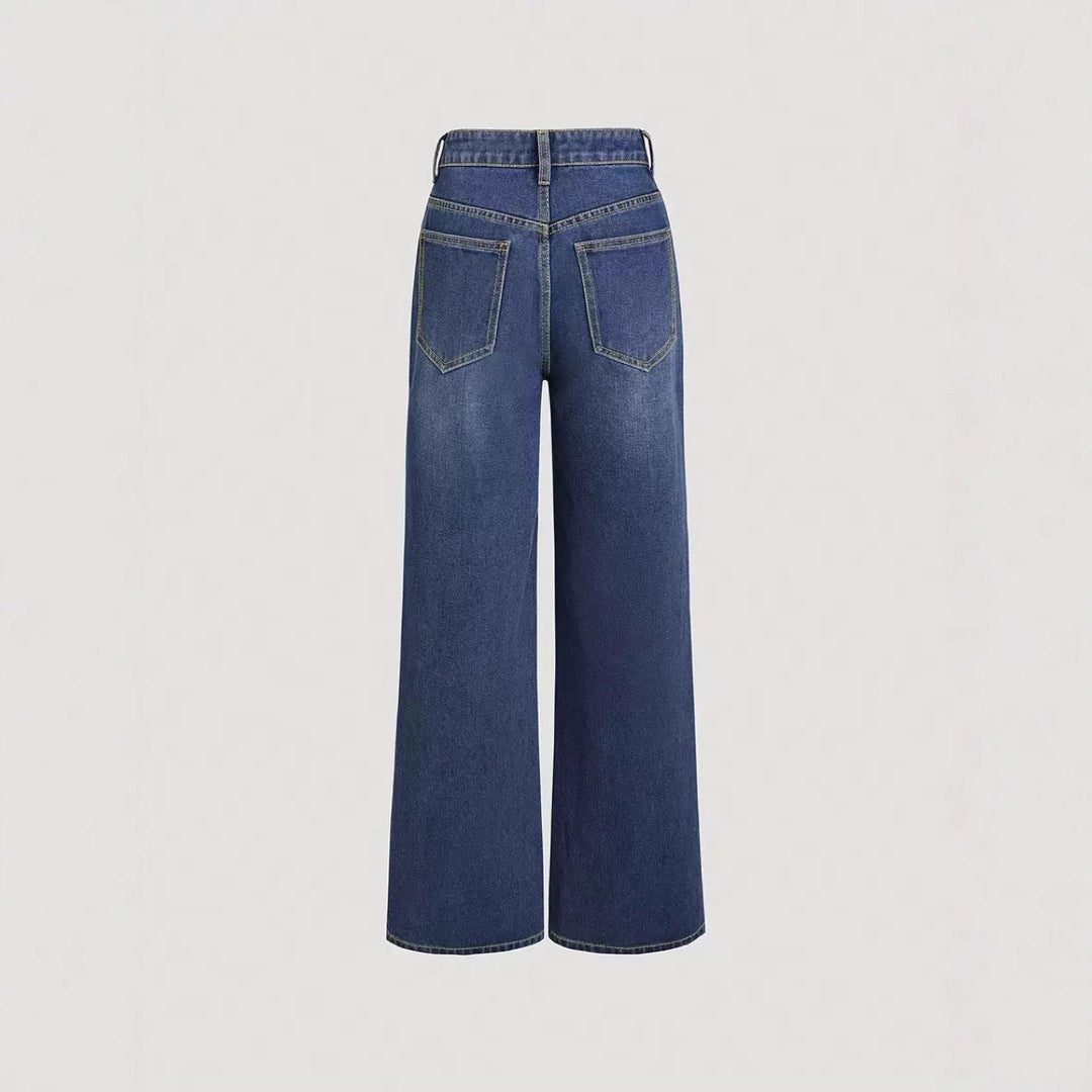 Pantalons en denim coupe large pour femmes avec taille haute et poches classiques Levoire