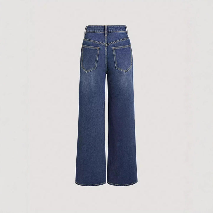 Pantalons en denim coupe large pour femmes avec taille haute et poches classiques Levoire