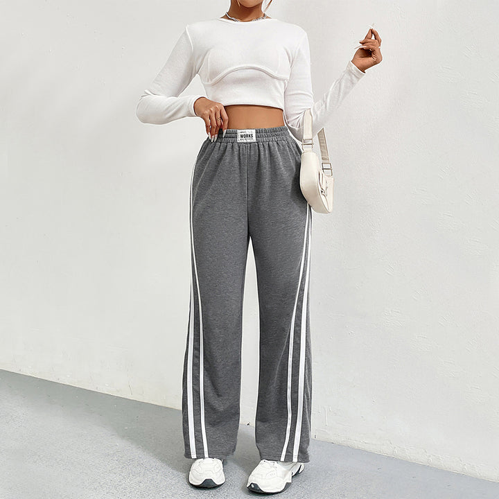 Pantalons de loisirs sportifs pour femmes avec coupe large et rayures contrastées Levoire