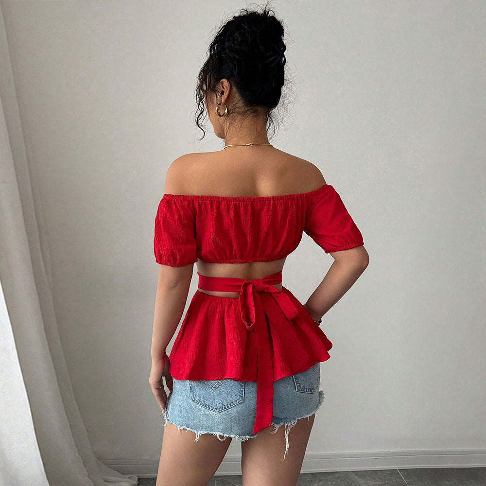 Blouse femme à épaules dénudées avec ourlet froncé et découpes latérales Levoire