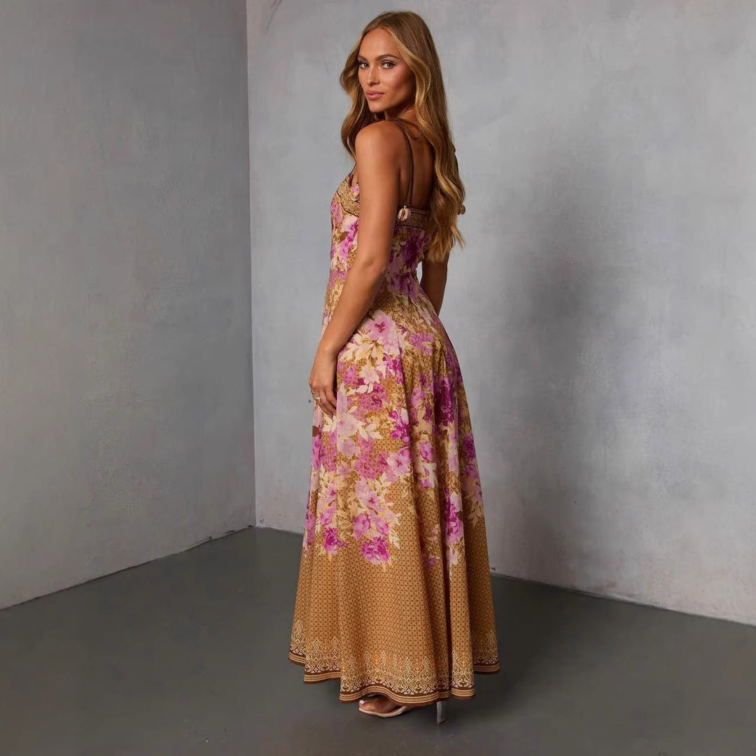 Robe maxi femme en imprimé floral élégant avec épaules sans bretelles Levoire