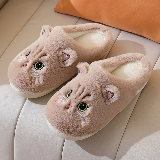 Levoire | Jolies Chaussons Chauds Avec Motif De Chat Pour Femmes Braun