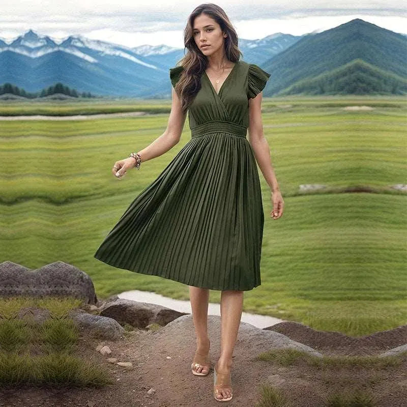 Levoire | Robe décontractée femme avec décolleté en V vertige vert