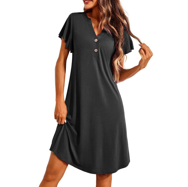 Levoire | Modal-chemise de nuit Printemps Été Manche courte Col en V Robe