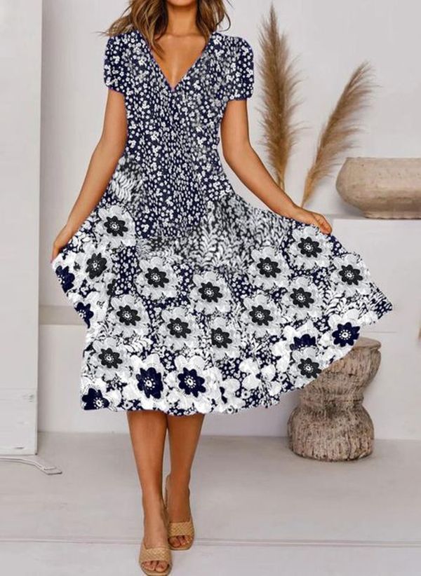 Levoire | Robe mini à imprimé floral à décolleté en V noir