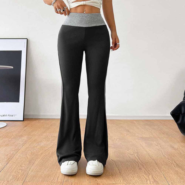 Pantalon évasé sportif pour femmes avec taille haute et inserts latéraux contrastés Levoire