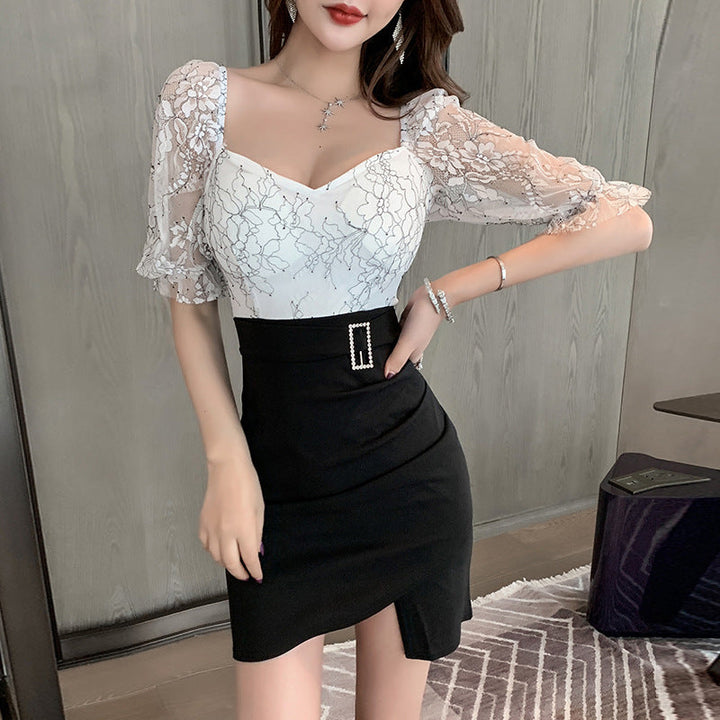 Levoire | Sensuelli dentelle Slim Fit Irregulier Bodycon robe noir