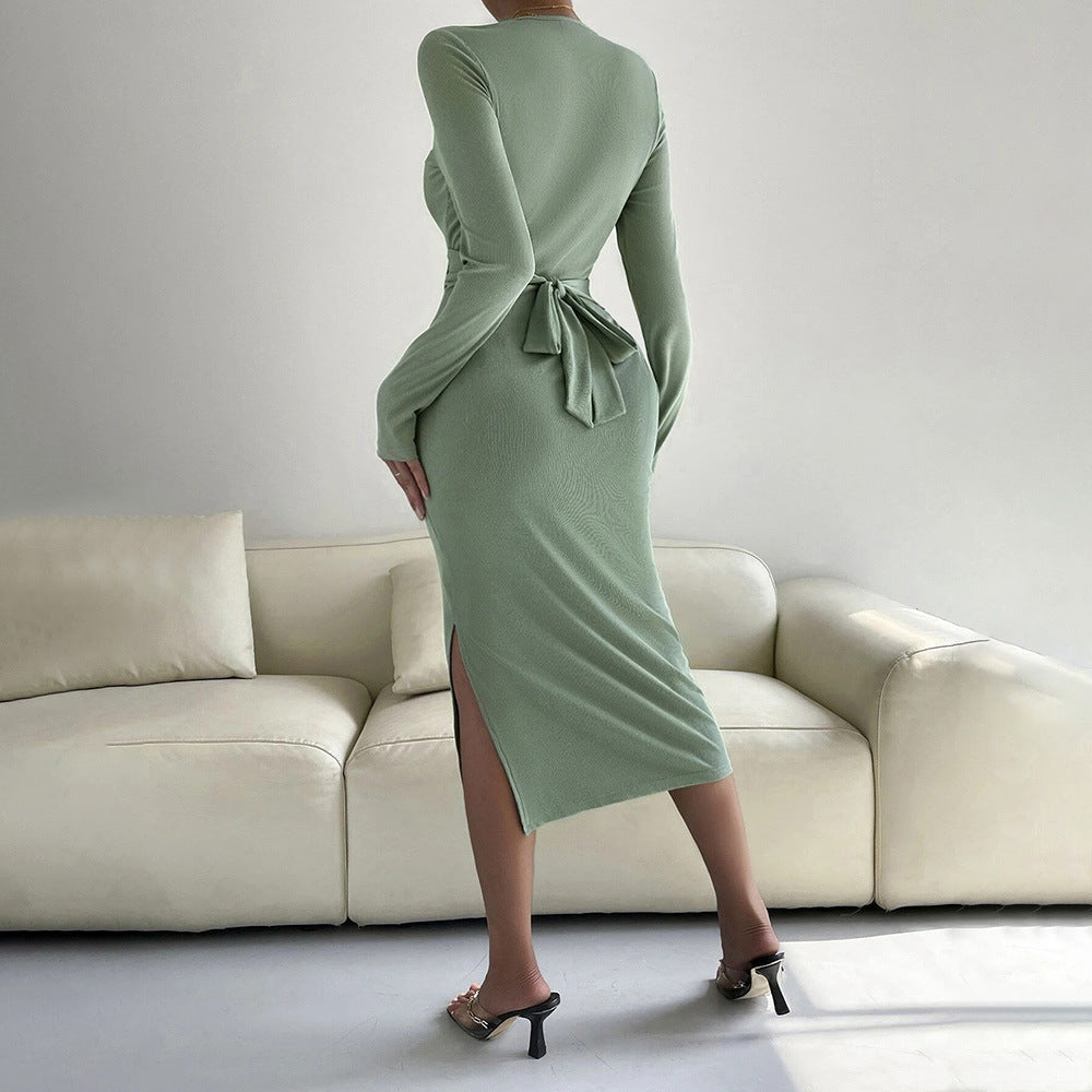Robe enveloppante ajustée pour femmes avec manches longues et effet froncé élégant Levoire