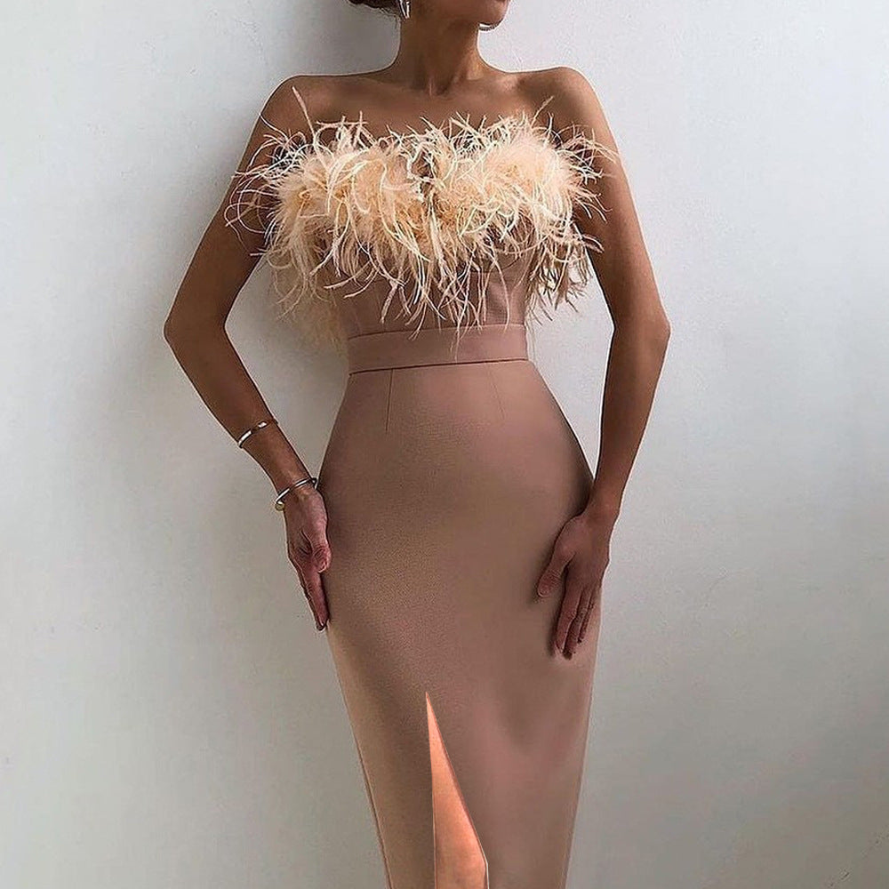 Levoire | Robe élégante longue à manches longues Couleur de la peau