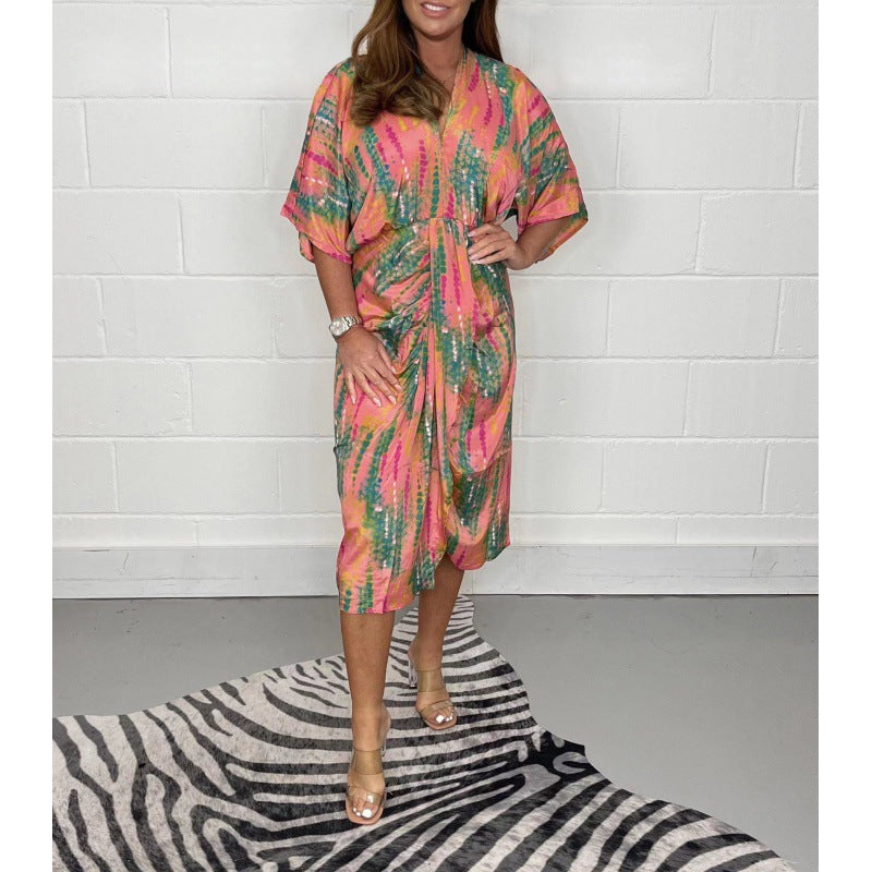 Levoire | Robe chemise élégante à imprimé décolleté en V taille haute Modèle 2