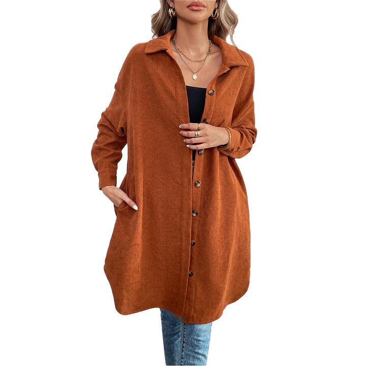 Veste chemise à manches longues pour femmes en corduroy doux avec patte de boutonnage Levoire