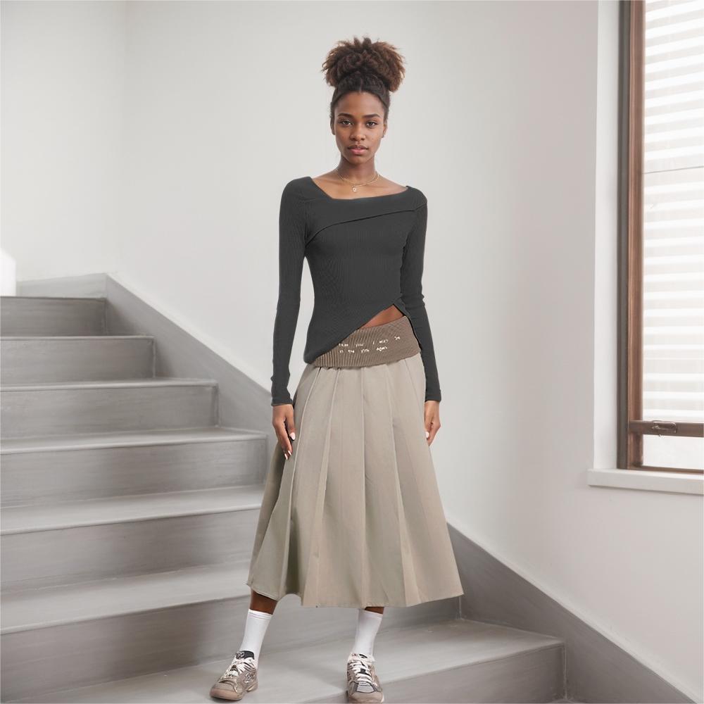 Chemise à manches longues asymétrique pour femmes avec design enveloppant élégant Levoire