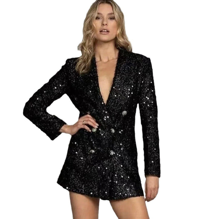 Levoire | Élégant noir à sequins Slim Fit long haut